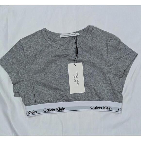 Calvin Klein Modern Cotton T-Shirt Bralette Crop Top Gray Logo Band NWT L - Picture 3 of 4